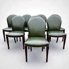 Set Of 8 Green Leather Dining