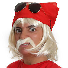 WRESTLER ACCESSORY SET 1980'S HOGAN WIG, MOUSTACHE & BANDANA FANCY DRESS 80'S