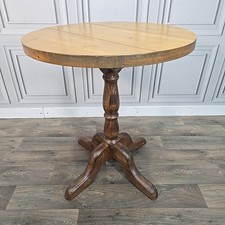 Vintage Pine Pedestal Table – Solid Wood Round Top – Rustic Farmhouse Cafe Pub