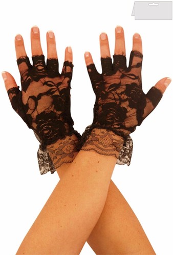 Black short lace fingerless - black,