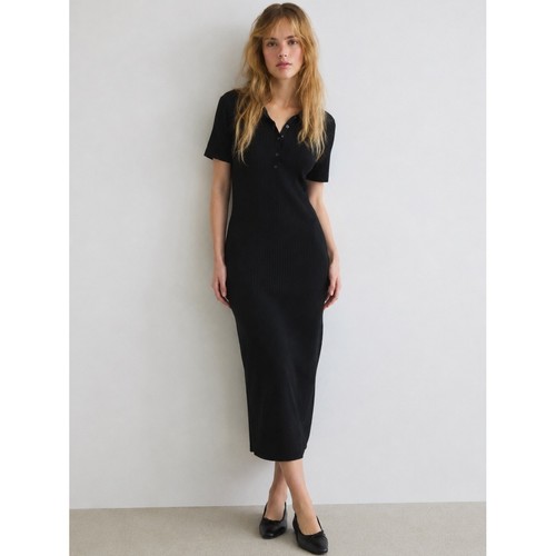 Black ribbed button - black,