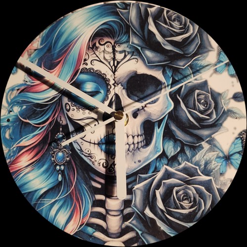 New goth skull - with, pink/blue