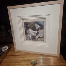 Large framed Agate Shadow Box Wall Décor Blue Art mosaic Goldleaf edge 23.5×23.5