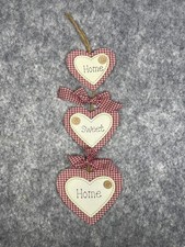 3 X Hanging Heart Plaque Decoration With Saying Home Sweet Home Shabby Chic