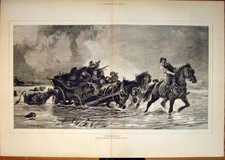 Original Old Antique Print Rescue Horse Carriage River Flood Goddard Cattle Dog