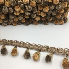 Brown & Gold Pom Pom & Acrylic Beaded Furniture/Curtain Trim Edging