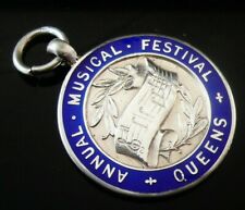 Sterling Silver Enamel Pocket Watch Fob Medal, Queens Musical Festival, 1927