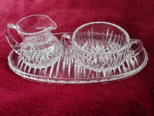 Sugar Bowl, Milk, Cream Jug & Tray. Cut Glass. Handle On Milk Jug & Sugar Bowl