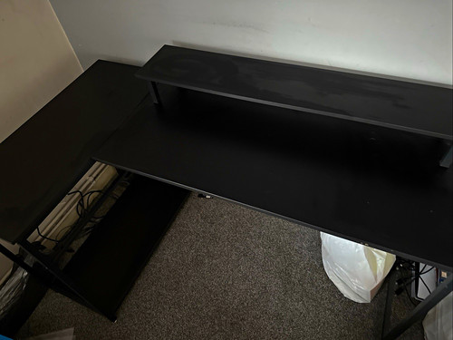 Black computer desk with - computer,
