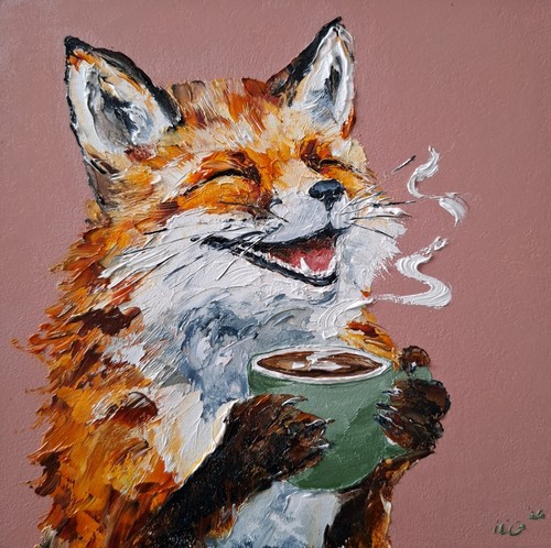 Oil painting fox enjoying - painting, of
