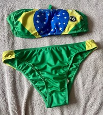 Ocean club Green Brazil bikini size 12 bottoms Bra 10 Flag  Yellow Swim Suit