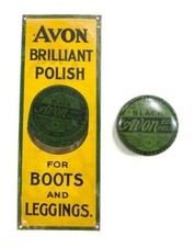 AVON SHOE POLISH SIGN COMPLETE WITH POLISH TIN IT ADVERTISES - VINTAGE 1920's