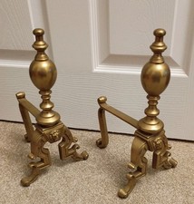 Vintage Pair Grand Solid Brass Fireside Fire Dogs 12"
