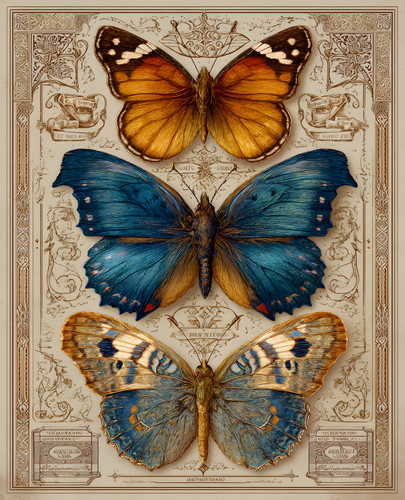 Three butterfly specimens - three,