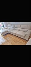 Light Ivory/Beige Leather Corner Sofa (PTP)
