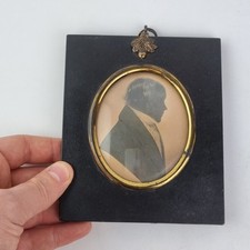 Antique 19thC Silhouette Portrait Miniature Of A Gentleman Watercolour