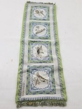 Vintage French Tapestry Table Runner with Birds and Botanical Motifs 33x12 in