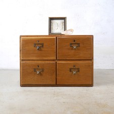 Large Vintage Table Top Filing Drawers Cabinet Card Index Oak 1930's #103013