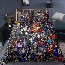 Single Double King Super King Bed Duvet Quilt Cover Set Transformers Cartoon