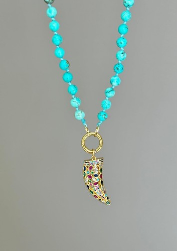 Gold horn pendant turquoise - horn,