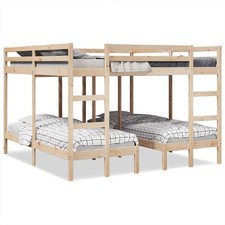 Triple Bunk Bed Solid Pine Natural 140x200/70x140 cm Space-Saving Frame
