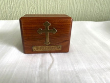 Vintage Olive Wood Box Jerusalem Cross in Brass