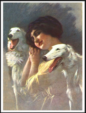 BORZOI DOGS AND ELEGANT LADY