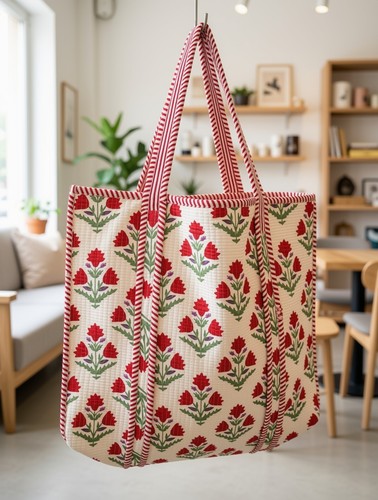 Indian cotton quilted tote - cotton,