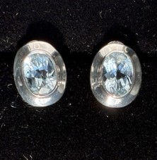 Pale Aquamarine 925 Sterling Silver Earrings. Vintage, Pre-owned Condition.