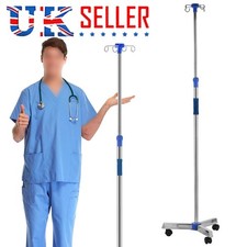 Portable IV Pole Drip Bag Stand Intravenous Silver Foldable w/wheel Pole Stand A
