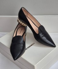 NICHOLAS KIRKWOOD Casati Black Leather Faux Pearl Pointed Toe Loafers Size 40