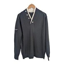 Glenmuir Black Large 42" Merino Wool Long Sleeve Quarter Button Jumper Pullover