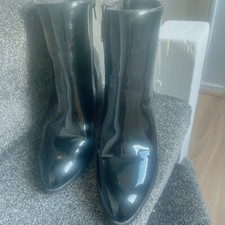 BLACK PATENT HEELED ANKLE WIDE FIT BOOTS Size 6 Used Once