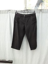 BHS Black Linen Viscose Blend Tapered Cropped Trousers UK 14 VGC