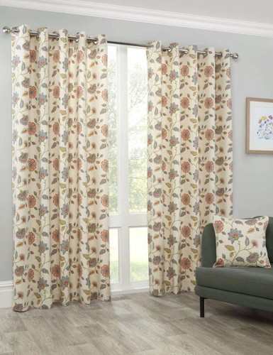 Lined eyelet floral curtains - lined,