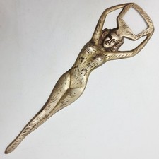 NAKED FEMALE LADY NUDE WOMAN BEER BOTTLE OPENER BRASS ART DECO EROTICA 7" in VTG