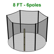 8FT 6 Poles Trampoline Replacement Safety Net Enclosure Surround Outside Netting