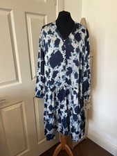 Frank Usher Dress Size XL 18-20 Blue Tie Dye Smock 3/4 Sleeve Holiday New