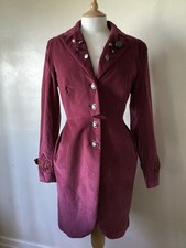 JOE BROWNS BURGUNDY RED VELVET FEEL BUTTON DETAIL FLORAL LINED JACKET COAT UK 12