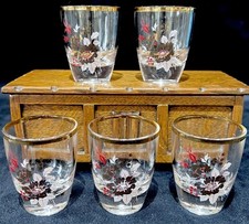 Five Retro Vintage Pretty Floral French Tot / Shot Glasses