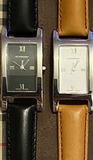 Pair Of Burberry Vintage Ladies Watches In Pouch-Leather Straps Unused-C Photos 