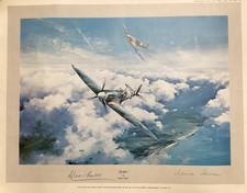 1st Edition Print Spitfire Robert Taylor Signed Douglas Bader & Johnnie Johnson