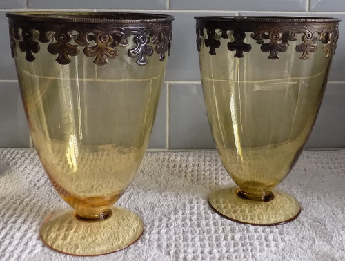 Vintage amber glass vases - vintage,