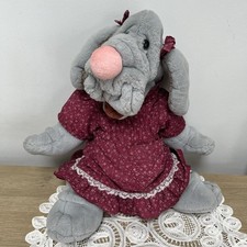 Vintage 1981 Wrinkles Girl Dog Hand Puppet Stuffed 18" Plush in Dress Ganz