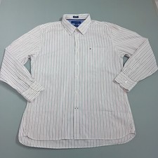 Tommy Hilfiger Shirt Mens XL striped 80s 2ply Custom fit white vintage