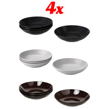 IKEA Set of 4 Deep Soup Pasta Bowls Stoneware Dining Plates Black / Grey / Brown