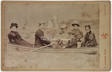 CABINET CARD FAMILY IN STUDIO ROWING BOAT BY JOHNSON OF DOUGLAS 
