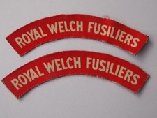 WW2, Royal Welch Fusiliers, 2 x Printed Shoulder Titles.