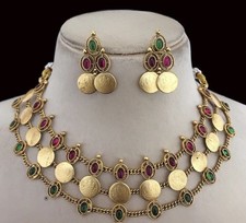 Stunning Antique Gold Plated Multi Stone Coin Set 4 Wedding, Festivals & Gifting