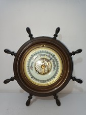 Vintage  Brass Barometer Ship Wheel Wall Hanger Collectable.